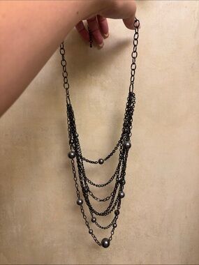 Charming Charlie Multi-Strand Black Bead Chain Necklace